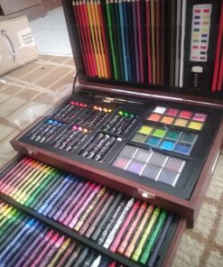 Art 101 Doodle and Color 142 Pc Art Set in a Wood Carrying Case, Includes 24 Premium Colored Pencils, A variety of coloring and painting mediums: crayons, oil pastels, watercolors; Portable Art Studio Multicolor 35 71nDv9s8BnL