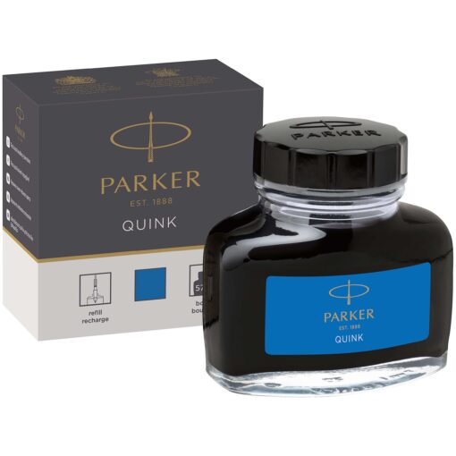 Parker Fountain Pen Ink Bottle Washable Blue QUINK Ink 57ml. Fountain Pen Refill Blue Wash