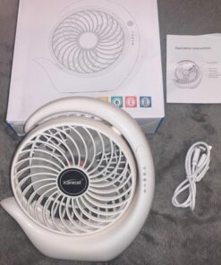 Karecel Rechargeable Fan Battery Operated Mini Desk Fan, 3 Speeds USB Personal Fan Portable Small Table Quiet Fan with True Long Life Battery, Strong Wind Desktop Fan for Travel Camping Office Home White 32 71nEqx pAFL