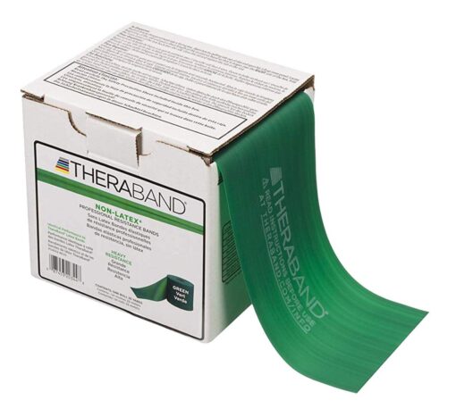 THERABAND Resistance Band 25 Yard Roll, Heavy Green Non-Latex Professional Elastic Bands For Upper & Lower Body Exercise Workouts, Physical Therapy, Pilates, Rehab, Dispenser Box, Intermediate Level 1 Green - Heavy