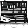 ROMANTICIST 20pc Heavy Duty BBQ Grill Tool Set in Case - The Very Best Grill Gift on Birthday Wedding - Professional BBQ Accessories Set for Outdoor Cooking Camping Grilling Smoking SILVER