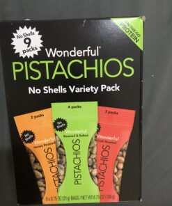 Wonderful Pistachios No Shells, 3 Flavors Mixed Variety Pack of 9 (0.75 Ounce), Roasted & Salted Nuts (4), Chili Roasted (3), Honey Roasted (2), Protein Snack, On-the Go Snack 0.75 Ounce (Pack of 9) 34 71nIy3RHPJL