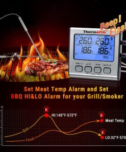 ThermoPro TP-17 Dual Probe Digital Cooking Meat Thermometer Large LCD Backlight Food Grill Thermometer with Timer Mode for Smoker Kitchen Oven BBQ, Silver 2 Probes 24 71nKB8WjsKL