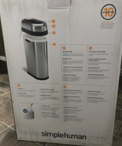 simplehuman 50 Liter / 13.2 Gallon Slim Open Top Trash Can, Commercial Grade Heavy Gauge Brushed Stainless Steel 50 Liter Slim 31 71nKM Lu56L