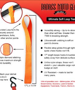 Badass Moto - Soft Loop Motorcycle Tie Down Straps - 11,000 Lbs Break Strength, Heavy Duty Ultra Soft Loops - Scratch Free Trailering - Tow Bikes, Trikes, ATV, UTV - Hi Vis Orange - 4 Tiedowns XL Hi Vis Sturgis Orange 18 71nLEwveW L