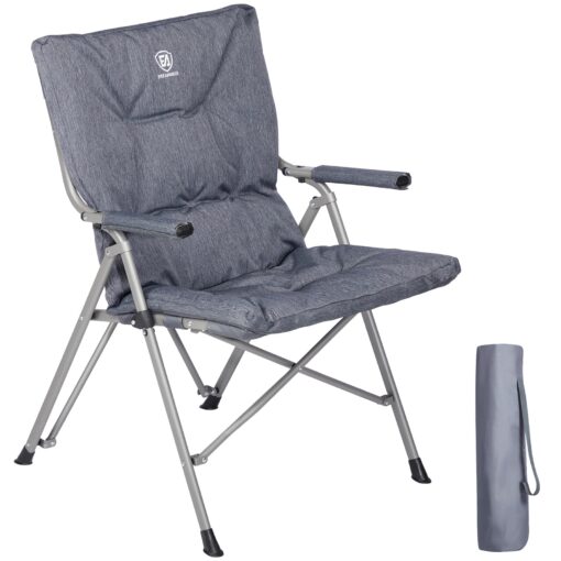 EVER ADVANCED Folding Camping Chair for Adults, Padded Lawn Chairs with Hard Armrests, Portable Collapsible Chair for Outdoor, Patio, Home, Grey