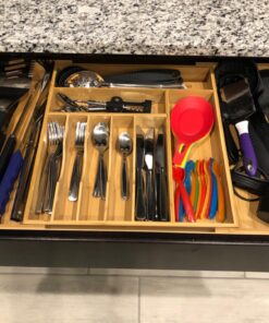 KitchenEdge Premium Silverware, Flatware and Utensil Organizer for Kitchen Drawers, Expandable to 28 Inches Wide, 10 Compartments, 100% Bamboo From 16" to 28" wide Natural Bamboo 32 71nQCuaH4rL