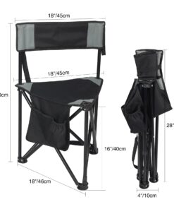 REDCAMP 2 Pack Tripod Camping Chairs Folding Lightweight, Portbal 3 Legged Tripod Stool Seat with Backrest, Small Travel Chairs Compact for Adults Fishing Hunting, Black 11 71nRsfYepFL