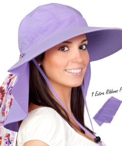 Solaris Floral Scarf Wide Brim Women's Sun Hat, with Neck Flap Foldable UV Protection Cap for Garden Beach Hiking One Size Purple 17 71nSU8r3dL