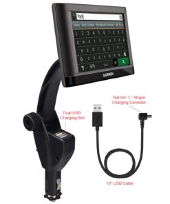 Dual USB Lighter Socket Car Mount w/Cable Charger Adapter for Nuvi 42 44 52 54 55 56 57 58 65 66 67 68 2539 2557 2558 2559 2577 2589 2597 2598 2599 LM GPS 11 71nSfD07P2L