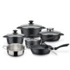 GSW Gourmet Granite Cooking Pot Set 10 Pieces Aluminium Glass Plastic Stainless Steel Black 29 71nVYEDpWhL