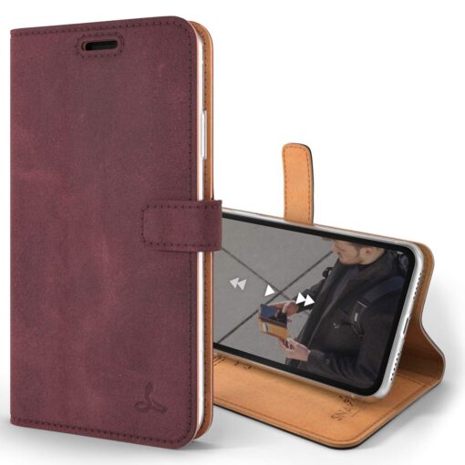 Snakehive iPhone XR Vintage Wallet || Genuine Leather Wallet Phone Case || Real Leather with Viewing Stand & 3 Card Holder || Flip Folio Cover with Card Slot (Plum) Plum