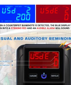 Portable Counterfeit Bill Detector, Rechargeable 4 Way Direction USD & EUR Bill Checker Machine with Visual & Audible Reminding, 1s Accurate Money Detector for Car/Office/Home with Total Value Display 10 71nWMBBXGL