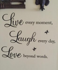 Blinggo Vinyl Decal Live Every Moment, Laugh Every Day, Love Beyond Words Wall Quote Black 15'' X 22'' 30 71nYPCp9m6L