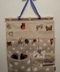 Homecube Linen Cotton Fabric Wall Door Cloth Hanging Storage Bag Case 5 Pocket Home Organizer (White Polka Dots) White 25 71nYUb2pqCL