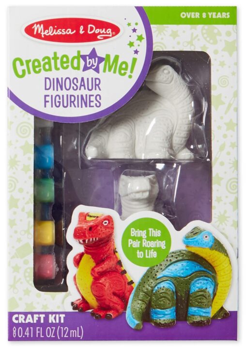 Melissa & Doug Created by Me! Dinosaur Figurines Craft Kit (2 Resin Dinosaurs, 6 Paints, Paintbrush)