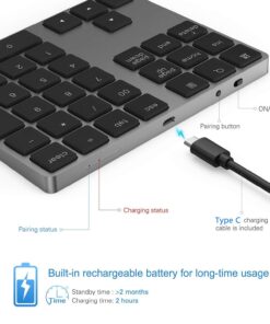 Bluetooth Number Pad, Lekvey Aluminum Rechargeable Wireless Numeric Keypad Slim 34-Keys External Numpad Keyboard Data Entry Compatible for Macbook, MacBook Air/Pro, iMac Windows Laptop Surface Pro etc Bluetooth - Black 31 71nZZaaxRpL