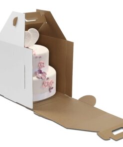 W PACKAGING WPTC1618WKE 16x16x18 White/Kraft Plain Tiered Cake Box, No Window, Lock Corner, E-Flute (Pack of 10)
