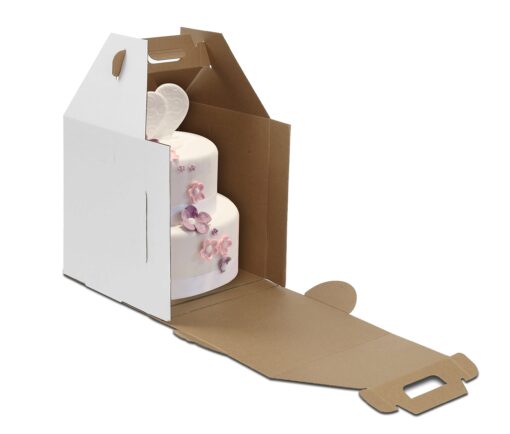 W PACKAGING WPTC1214WKE 12x12x14 White/Kraft Plain Tiered Cake Box, No Window, Lock Corner, E-Flute (Pack of 10)