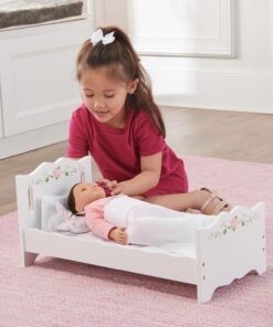 Alternative view of Badger Basket Toy Doll Bed with White Bedding and Personalization Kit for 20 inch Dolls - White Rose