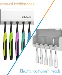 iLifeTech Hands Free Toothpaste Dispenser, Bathroom Toothbrush Holder, Automatic Toothpaste Squeezer and Holder Set (5 Brush Holder), White 24 71napnOO7HL