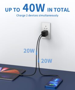 Alternative view of USB C Charger Block, 40W USB C Block Double C Charger Block PD 3.0 Fast Charger Dual USB C Wall Plug w/Foldable Plug, 2-Port (20W+20w) Charger Block for iPhone 14/13 Pro Max, iPad, Galaxy, Pixel etc 2 Port-40W Black-40W