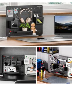 PEGZONE Clamp-on Desk Pegboard, Desk Accessories for Office Gaming Home, Magnetic Metal Peg Board with 10 Accessories, Privacy Panel for Office, Desk Organizer Set, 16.5" x 12.6", Medium, Black 9 71nckZ0lfWL