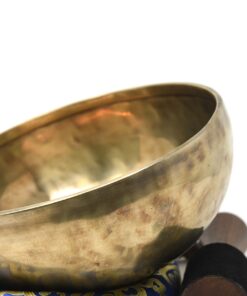 Alternative view of 8" Large Hand-hammered Tibetan Singing Bowl for Meditation, Healing, Mindfulness, Relaxation ~ Antique Finished Bowl, Wooden Mallet, drum-stick, Silk Made Cushion