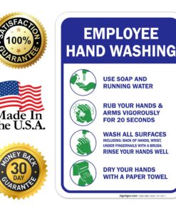 Employees Hand Washing Rules Sign, (2 Pack) 10x7 Inches, 4 Mil Vinyl Decal Stickers Weather Resistant, Made in USA by Sigo Signs 10x7 2 PK 15 71neekm4l9L