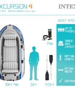 Alternative view of INTEX Excursion Inflatable Boat Series: Includes Deluxe 54in Aluminum Oars and High-Output Pump – SuperStrong PVC – Adjustable Seats with Backrest – Fishing Rod Holders – Welded Oar Locks 4-Person