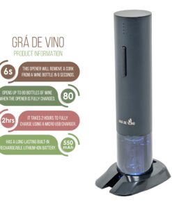 Gra De Vino Black Electric Wine Opener- Stainless Steel, Rechargeable, Automatic Corkscrew, Stand and Foil Cutter Included. Racimo Negro. 5 71newQexaVS