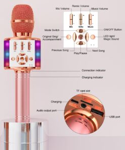 Ankuka Karaoke Microphone for Kids, Bluetooth Karaoke Microphone with LED Lights,Portable 4 in 1 Wireless Microphone Toys Christmas Birthday Gift Home Party Kids Toys for Girls Boys Adults(Rose Gold) Rose Gold 25 71nfWew5Y2L