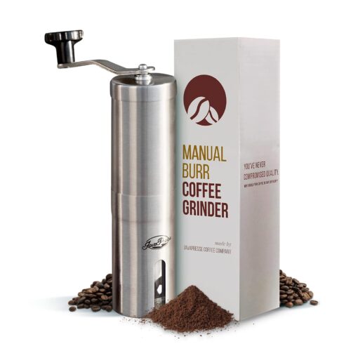 JavaPresse Manual Coffee Grinder - Stainless Steel Hand Coffee Grinder - 18 Adjustable Settings, Portable Conical Burr Coffee Bean Grinder, Camping, Travel Espresso Coffee Hand Grinder with Hand Crank