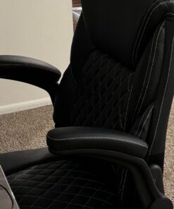 BestEra Office Chair, Executive Leather Chair Home Office Desk Chairs, Ergonomic Computer Desk Chair with Adjustable Flip-Up Arms, Lumber Support Swivel Task Chair with Rocking Function (Black) Black 33 71nimp6Uz2L