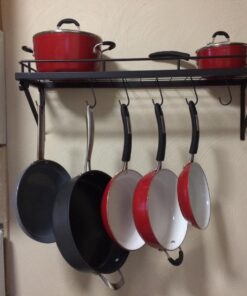 30" Wall mounted pots and pans rack. Pot holders wall shelves with 12 hooks. Kitchen shelves wall mounted with wall hooks. Kitchen storage pot holder pot rack. Pot pan organizer. Pot Pan rack. 32 71nkalmWQgL