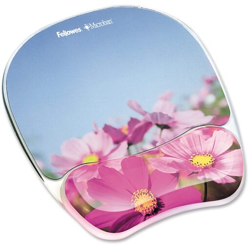 Fellowes Photo Gel Mouse Pad and Wrist Rest with Microban Protection, Pink Flowers (9179001) Blue/Pink