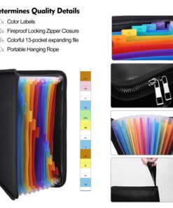 Alternative view of Fireproof Expanding File Folder with 13 Multicolored Pockets A4 Size Document Organizer with Color Labels Zipper Closure Non-Itchy Silicone Coated Portable Filing Pouch(14.3" x 9.8") Multicolored,13 Pockets
