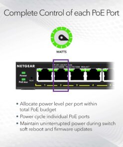 NETGEAR 5 Port PoE Gigabit Ethernet Plus Switch (GS305EP) - with 4 x PoE+ @ 63W, Desktop or Wall Mount 5 Port | 4xPoE+ 63W 10 71nm9axsPS