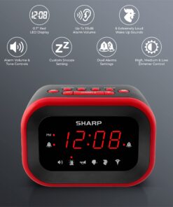 Alternative view of SHARP Big Bang Super Loud Alarm Clock for Heavy Sleepers, 6 Extremely Loud Wake Up Sounds: Rooster, Bugle, Nagging Mom, Jackhammer, Siren, Beep – Up to 115db Volume, Red/Black with Red LED Display