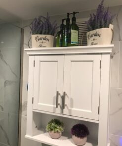 Butterfly Craze Artificial Lavender Plants in Rustic Wooden Planters - Lifelike, Stunning Faux Silk Purple Flowers Perfect for Elevating Your Patio, Home Décor, or Office (Set of Two), White Pots 36 71npSWqzw9L