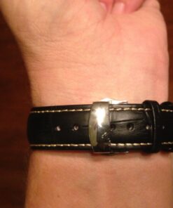 iStrap Leather Watch band -Alligator Grain Embossed Pattern Calfskin Replacement Strap-Stainless Steel Deployment Buckle with Push Buttons-Bracelet for Men Women-18mm 19mm 20mm 21mm 22mm 24mm Black/Tan Stitch-Silver 31 71npj5Zx3LL