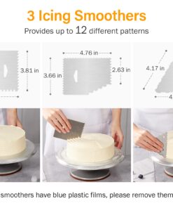 Kootek Aluminium Alloy Revolving Stand 12" Cakes Turntable with 12.7" Angled Frosting, 3 Comb Icing Smoother, Silicone Spatulas Pie Server/Cutter Baking Decorating Tools 31 71nqOrLFeSL