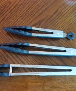 Vivree Kitchen Tongs Set - Salad & Grill Stainless Steel Serving Tongs with Silicone Tips - 9"&12" (Black) Black 82 71nrGtqXlwL 1