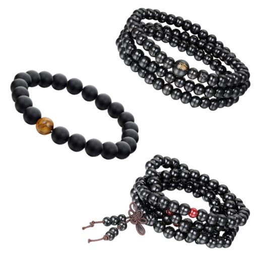 Aroncent 3 PCS 6mm Sandal Wood Beads Buddhist Bracelet Buddha Mala Religious Prayer Red Black Color A2