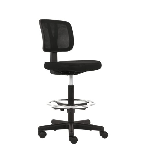 Amazon Basics Mid-back Mesh Office Drafting Chair Stool with Adjustable Footrest, Black No Arms