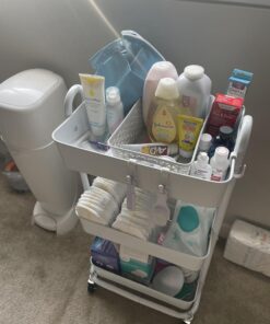 SimpleHouseware Heavy Duty 3-Tier Metal Utility Rolling Cart, White 28 71nufgKlhwL