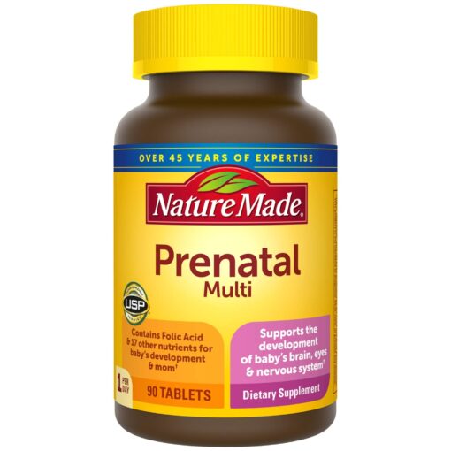 Nature Made Prenatal Multi, 90 Tablets, Folic Acid + 17 Prenatal Vitamins & Minerals to Support Baby Development and Mom, Vitamin D3, Calcium, Iron, Iodine, Vitamin C, and More (Pack of 3) 90 Count (Pack of 3)