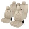 CAROMOP Luxury Leather Car Seat Covers Full Set-Waterproof Seat Protectors with Split Bench Seat Covers for Cars-Universal Cars Interior Covers for Sedans, SUVs, Pick-up Trucks(Beige/Beige Line) Beige 17 71nx9FiaoyL