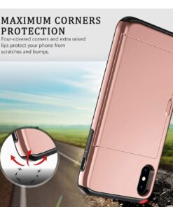 SAMONPOW iPhone X Case, iPhone 10 Case,Hybrid iPhone X Wallet Case Card Holder Shell Heavy Duty Protection Shockproof Anti Scratch Soft Rubber Bumper Cover Case for iPhone X 5.8 inch Rose Gold 24 71nxaR8d8L