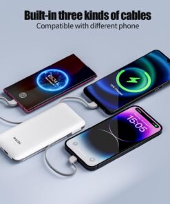 Alternative view of lezchi Portable Power Bank, Ultra Slim 10000mAh Portable Charger, USB C External Battery Pack with Built-in AC Plug, Charging Cable, Output Port, Compatible with All Kinds of Cellphones … White